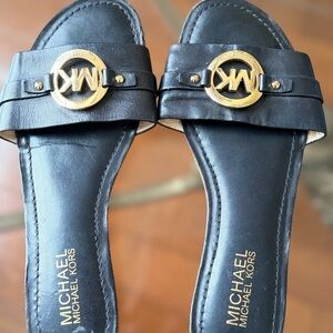 Michael Kors MWOT Black and Gold Slide Sandals , Sz 6.5